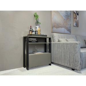 Aparador Multifuncional com Porta Basculante Mesinha, Mesa de Apoio, Sala, Cozinha Cinza e Preto