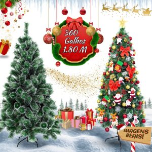 Árvore de Natal Pompom Verde Pontas Nevada 1,80m 360 Galhos Grande Pinheiro Toque de Neve Cheia Luxo