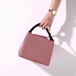 Bolsa Térmica Organizadora Listrada em Poliéster de Mão para Marmita Rosa - 4