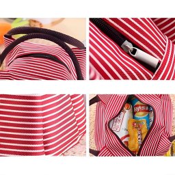 Bolsa Térmica Organizadora Listrada em Poliéster de Mão para Marmita Rosa - 7