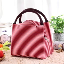 Bolsa Térmica Organizadora Listrada em Poliéster de Mão para Marmita Rosa - 3