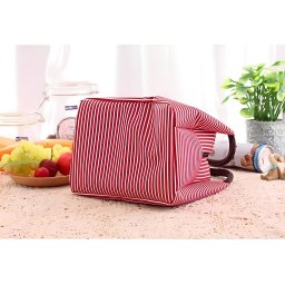 Bolsa Térmica Organizadora Listrada em Poliéster de Mão para Marmita Rosa - 6