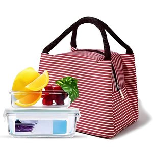 Bolsa Térmica Organizadora Listrada em Poliéster de Mão para Marmita Rosa