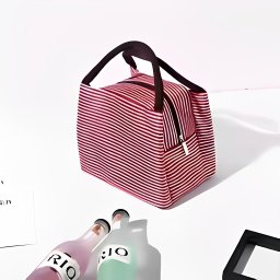 Bolsa Térmica Organizadora Listrada em Poliéster de Mão para Marmita Rosa - 5