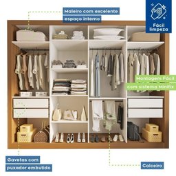 Conjunto Guarda Roupa Casal Premium 279,3cm 4 Portas e Cômoda 1 Porta 4 Gavetas Minastex - 6