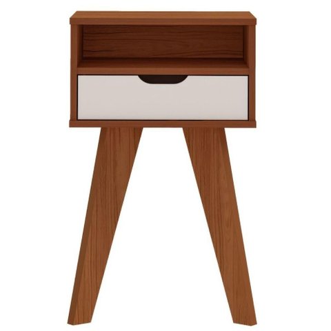 Mesa de Apoio Lateral Vip com Gaveta e Nicho Cedro / Off White