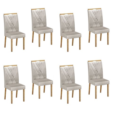 Kit de 8 Cadeiras para Sala de Jantar Pés em Madeira Maciça Lara Bege/Cinamomo/Veludo Palha