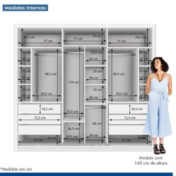 Conjunto Guarda Roupa Casal Premium 242cm 3 Portas e Cômoda 129,5cm 1 Porta 4 Gavetas Minastex - 7
