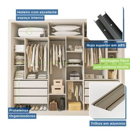 Conjunto Guarda Roupa Casal Premium 242cm 3 Portas e Cômoda 129,5cm 1 Porta 4 Gavetas Minastex - 5