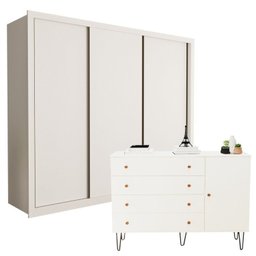 Conjunto Guarda Roupa Casal Premium 242cm 3 Portas e Cômoda 129,5cm 1 Porta 4 Gavetas Minastex - 1