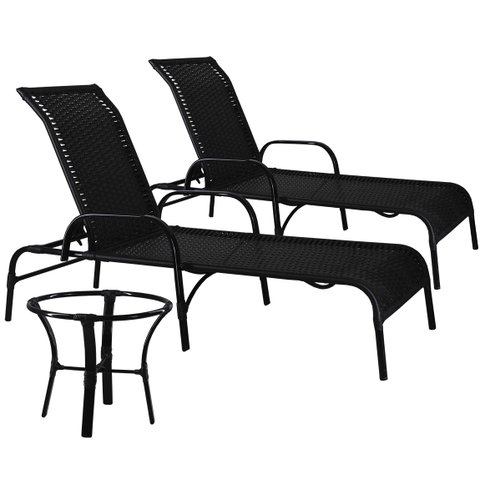 Conjunto 2 Espreguiçadeiras Alumínio com Mesa de Centro para Área de Piscina Havaí - Preto