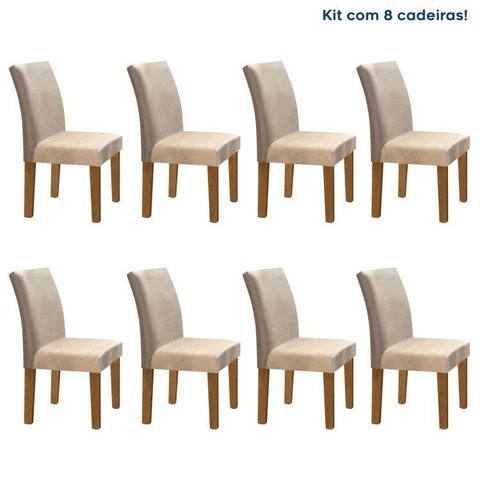 Conjunto 8 Cadeiras para Sala de Jantar Espanha Bege/Ypê