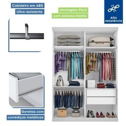 Conjunto Guarda Roupa Solteiro Premium 138cm 2 Portas e Cômoda 129,5cm 1 Porta 4 Gavetas Minastex - 4