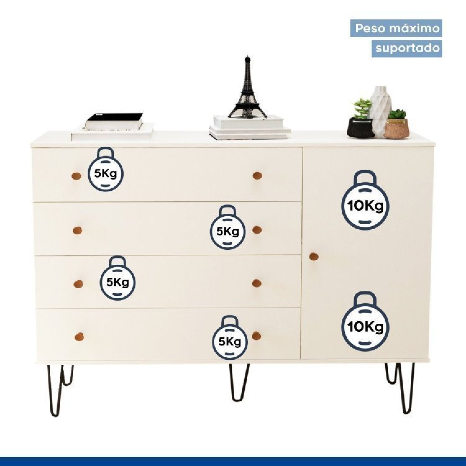 Conjunto Guarda Roupa Solteiro Premium 138cm 2 Portas e Cômoda 129,5cm 1 Porta 4 Gavetas Minastex - 16