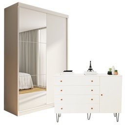 Conjunto Guarda Roupa Solteiro Premium 138cm 2 Portas e Cômoda 129,5cm 1 Porta 4 Gavetas Minastex - 1