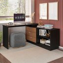 Ver imagem 2 de Mesa Escrivaninha com Cômoda Rocher 3 Gavetas 2 Nichos Preto/freijó - Pnr Móveis