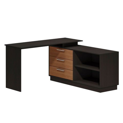 Mesa Escrivaninha com Cômoda Rocher 3 Gavetas 2 Nichos Preto/freijó - Pnr Móveis