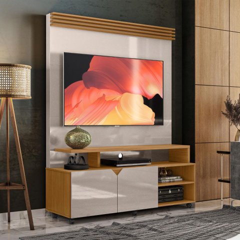 Home para Sala de Estar 60 Polegadas Off White Perolizado e Marrom Berlim Lukaliam