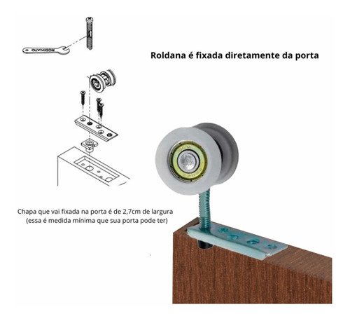 Kit Porta Correr 2 Roldanas Trilho 2 Mt Oferta Completo - 2