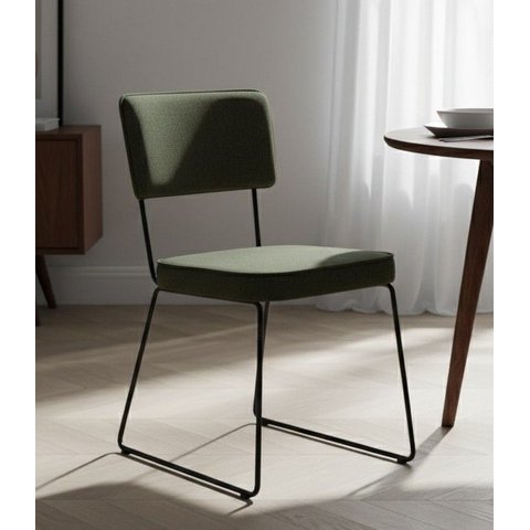 Cadeira de Jantar Minimalista Roma Tricô Verde Base Aço Preto - Ooca Móveis