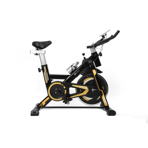 BICICLETA SPINNING COM RODA DE INERCIA DE 13KG - PRETO E AMARELO