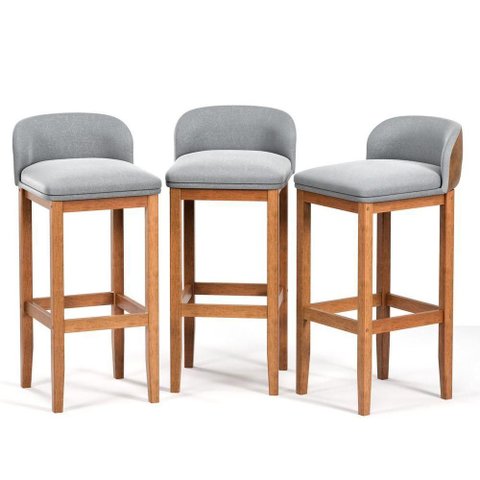 Lançamento! Kit 3 Banquetas Onix Estofado Pé Madeira Maciça