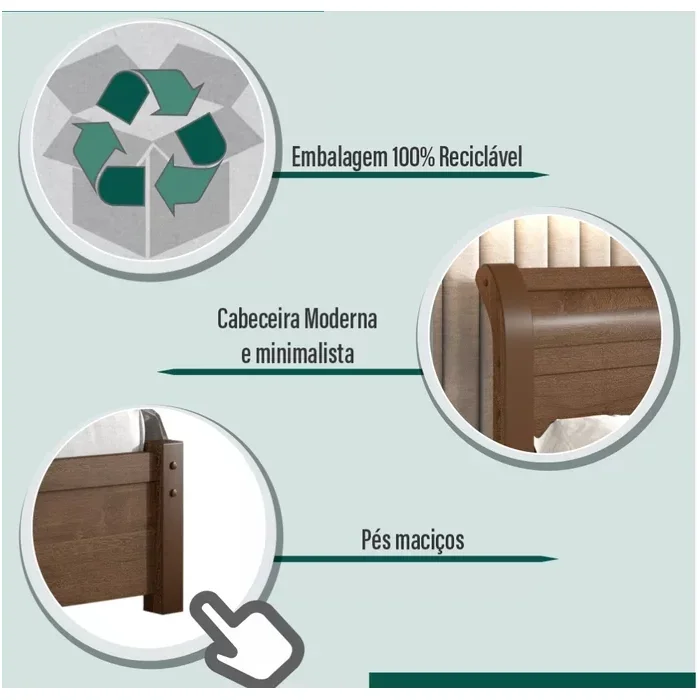 Cama Casal 187 com Detalhe na Cabeceira e Pés Reforçados de Madeira 100% Mdf:cinamomo - 2