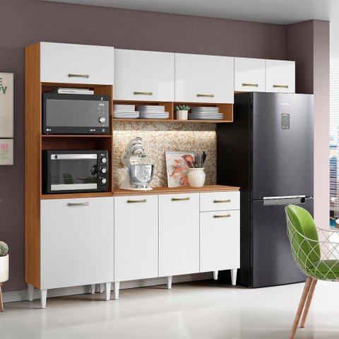 Cozinha Compacta Atenas com Balcão 120cm com Tampo Cinamomo Branco Aramóveis