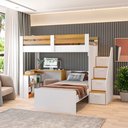 Ver imagem 2 de Beliche Multifuncional Solteiro Adulto com Escrivaninha Star Office Casatema MadeiraOriginals Branco