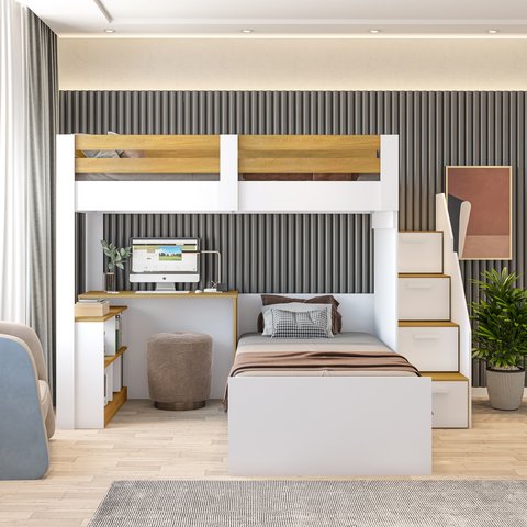 Beliche Multifuncional Solteiro Adulto com Escrivaninha Star Office Casatema MadeiraOriginals