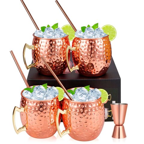 Kit 4 Canecas Moscow Mule Em Cobre Martelada 530ml Vitino Canena Moscow Mule Cobre Martelado