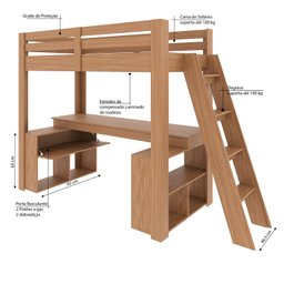Cama Office Solteiro Adulto com Escrivaninha Star Light Casatema - 4