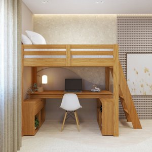 Cama Office Solteiro Adulto com Escrivaninha Star Light Casatema