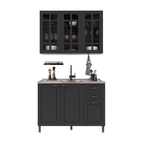 Armário de Cozinha Modulada Compacta Fidelitá Nara 100% MDF 2 Peças 120cm 6 Portas 2 Gavetas sem