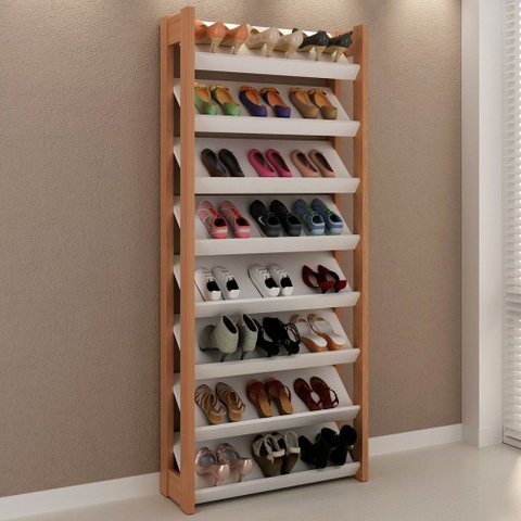 Closet Modulado Aberto-sapateira Aberta 8 Prateleiras 69cm Az1006 Tecno Mobili -amendoa/branco