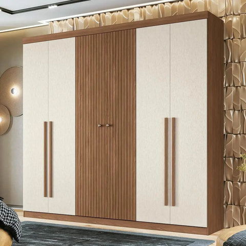 Guarda Roupa Casal 6 Portas 4 Gavetas - Santos Andira Buriti Jatoba Areia