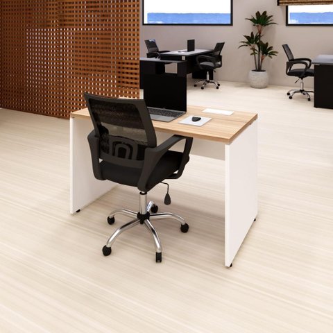 Plataforma Trabalho 120cm X 60cm 1 Cx de Tomada Pé Painel F5 Cor:macadâmia com Branco