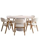 Ver imagem 2 de Mesa Redonda Tampo de Vidro Verbena 135cm Off White N01 com 6 Cadeiras Nadja Linho Cru - Lyam Decor
