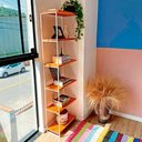 Ver imagem 3 de Estante Torre Industrial de Ferro Slim 6 Prateleiras Carvalho e Branco