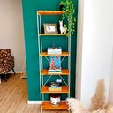 Ver imagem 1 de Estante Torre Industrial de Ferro Slim 6 Prateleiras Carvalho e Branco