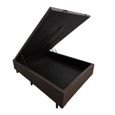 Base de Cama Box Marrom com Baú Casal Acabamento em Linhão 1,38x1,88cm