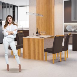 Conjunto Mesa Bella Ripada 120cm com 4 Cadeiras Arizona Tampo Bella com Vidro - 11