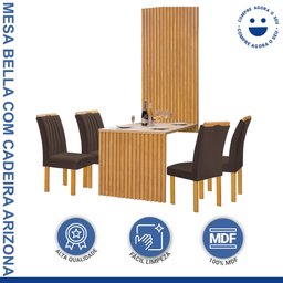 Conjunto Mesa Bella Ripada 120cm com 4 Cadeiras Arizona Tampo Bella com Vidro - 2