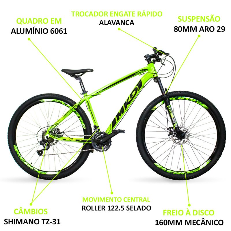 Bicicleta Aro 29 MKD King 21v Câmbios Shimano Freio a Disco Verde e Preto Q 17 - 3