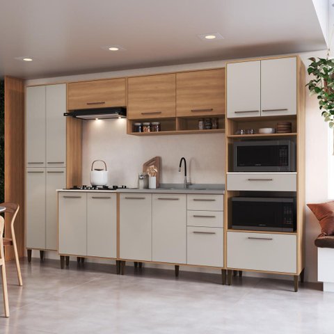 Cozinha Completa 6 Peças com Torre Quente Jade Bege/Freijó/Arenas