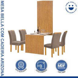 Conjunto Mesa Bella Ripada 120cm com 4 Cadeiras Arizona Tampo Bella com Vidro - 2
