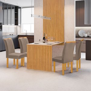 Conjunto Mesa Bella Ripada 120cm com 4 Cadeiras Arizona Tampo Bella com Vidro