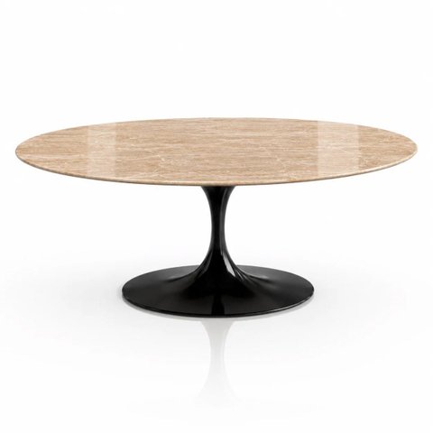 Mesa de Jantar Saarinen Oval 198x122 cm Tampo Mármore Travertino Base Laca Preta