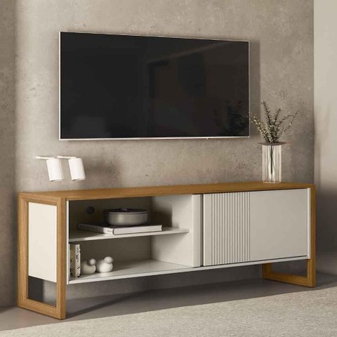 Rack Gold para até Tv 55'' Nature Off White - Linea Brasil