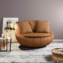 Ver imagem 2 de Kit 2 Poltronas Giratória Sala de Estar com Almofadas Afrodite Caramelo Manchado Pu G45 - Gran Belo